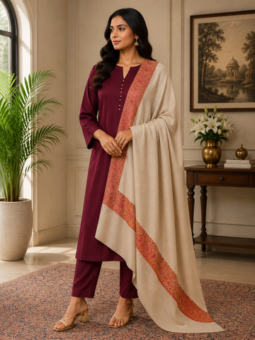 Luxury Pashmina Shawl – Kashmiri Paper Machine Embroidery | Soft Wrap