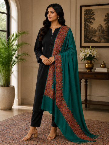 Luxury Pashmina Shawl – Kashmiri Paper Machine Embroidery Soft Wrap