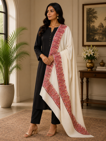 Luxury Pashmina Shawl – Kashmiri Paper Machine Embroidery | Soft Wrap