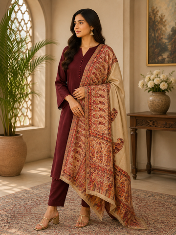 Premium Handloom Kani Toosh Pashmina Shawl – Authentic Kashmiri Woven | Winter Wrap
