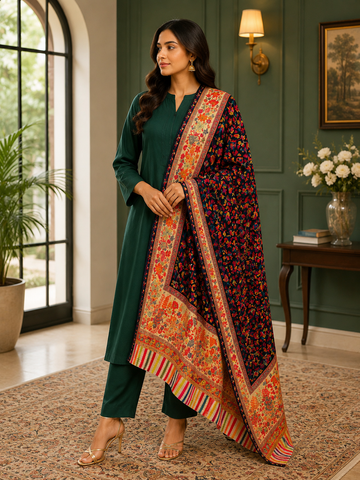 Premium Handloom Kani Toosh Pashmina Shawl – Floral Heritage Kashmiri | Winter Wrap
