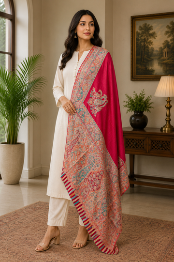 Luxury Handwoven Kani Shawl on Toosh Pashmina with Heavy Embriodery
