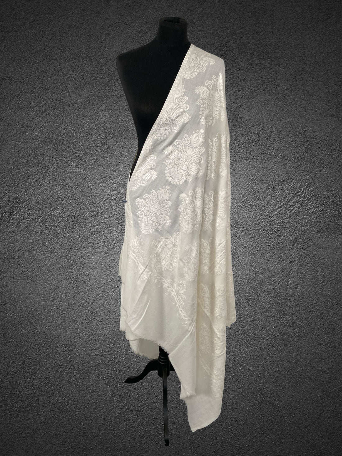 Luxury Pashmina Shawl White on White – Royal Aari Thread Embroidery - LoomFable
