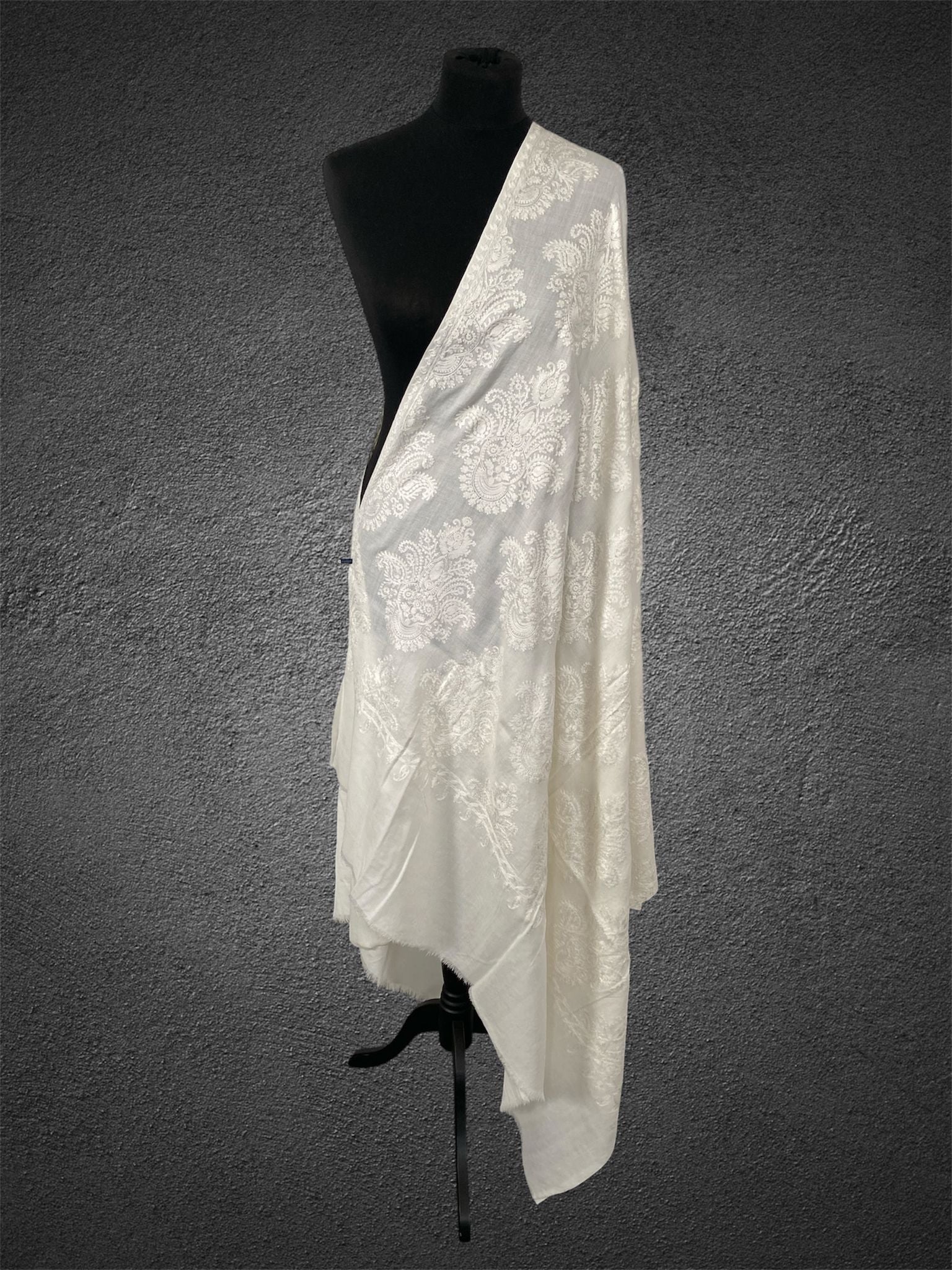 Luxury Pashmina Shawl White on White – Royal Aari Thread Embroidery - LoomFable