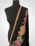 Black and Multi Tonal Florals Kani Pashmina Stole – 4-Side Border Handloom Wrap - LoomFable