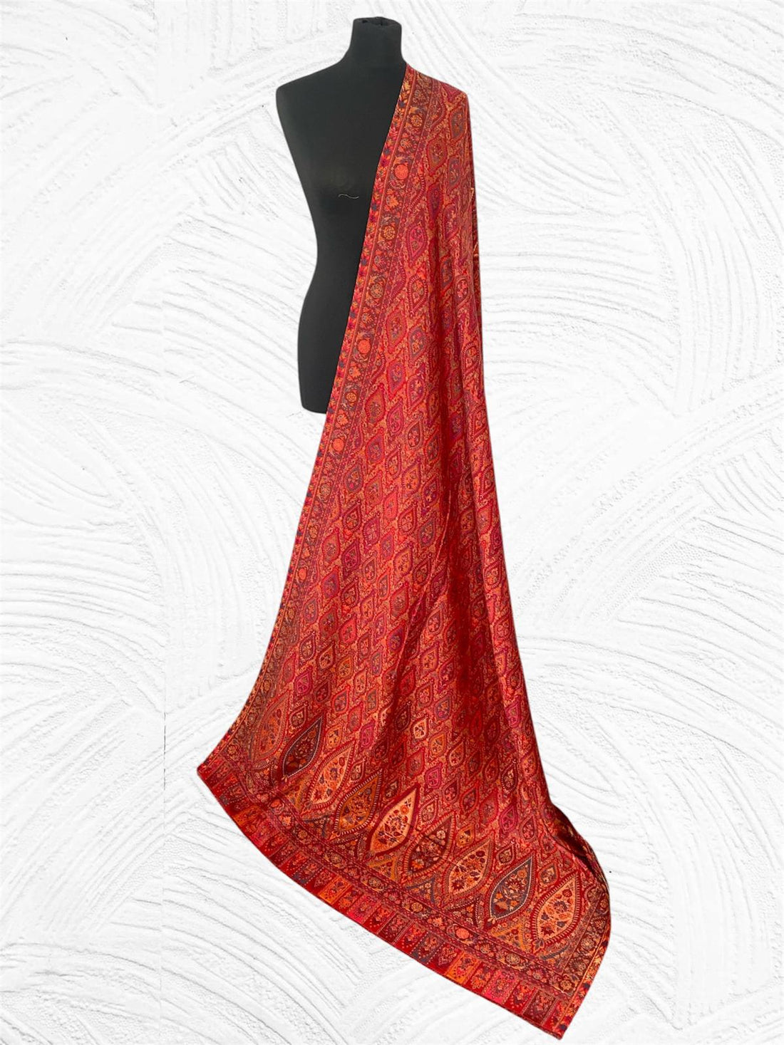 Luxury Handwoven Red Kani Diamond Jaal Toosh Pashmina Shawl - LoomFable
