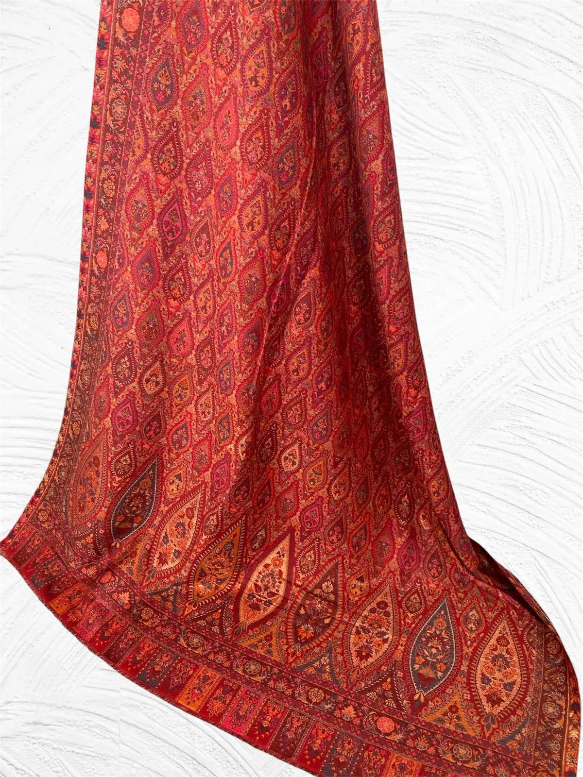 Luxury Handwoven Red Kani Diamond Jaal Toosh Pashmina Shawl - LoomFable