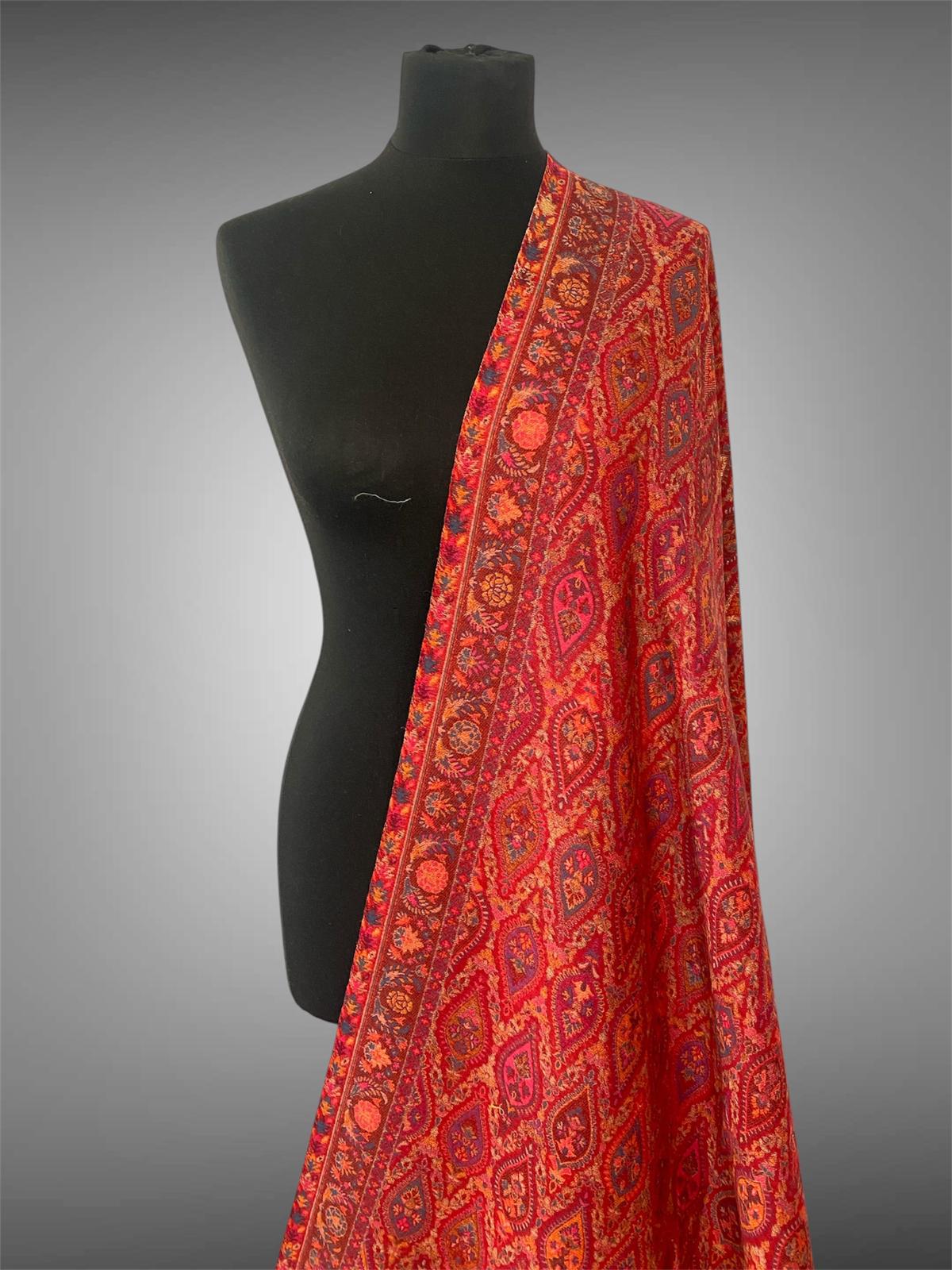 Luxury Handwoven Red Kani Diamond Jaal Toosh Pashmina Shawl - LoomFable