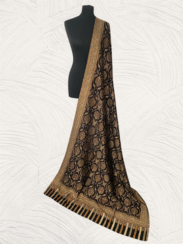Kani Midnight Peacock Moonlight Handloom Toosh Pashmina Shawl - LoomFable