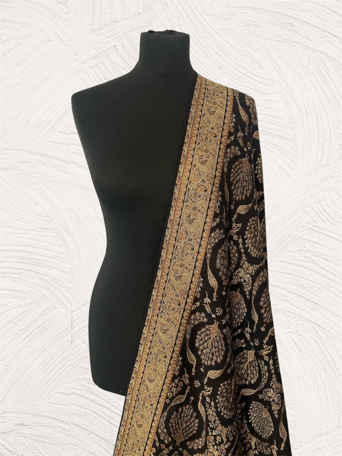 Kani Midnight Peacock Moonlight Handloom Toosh Pashmina Shawl - LoomFable