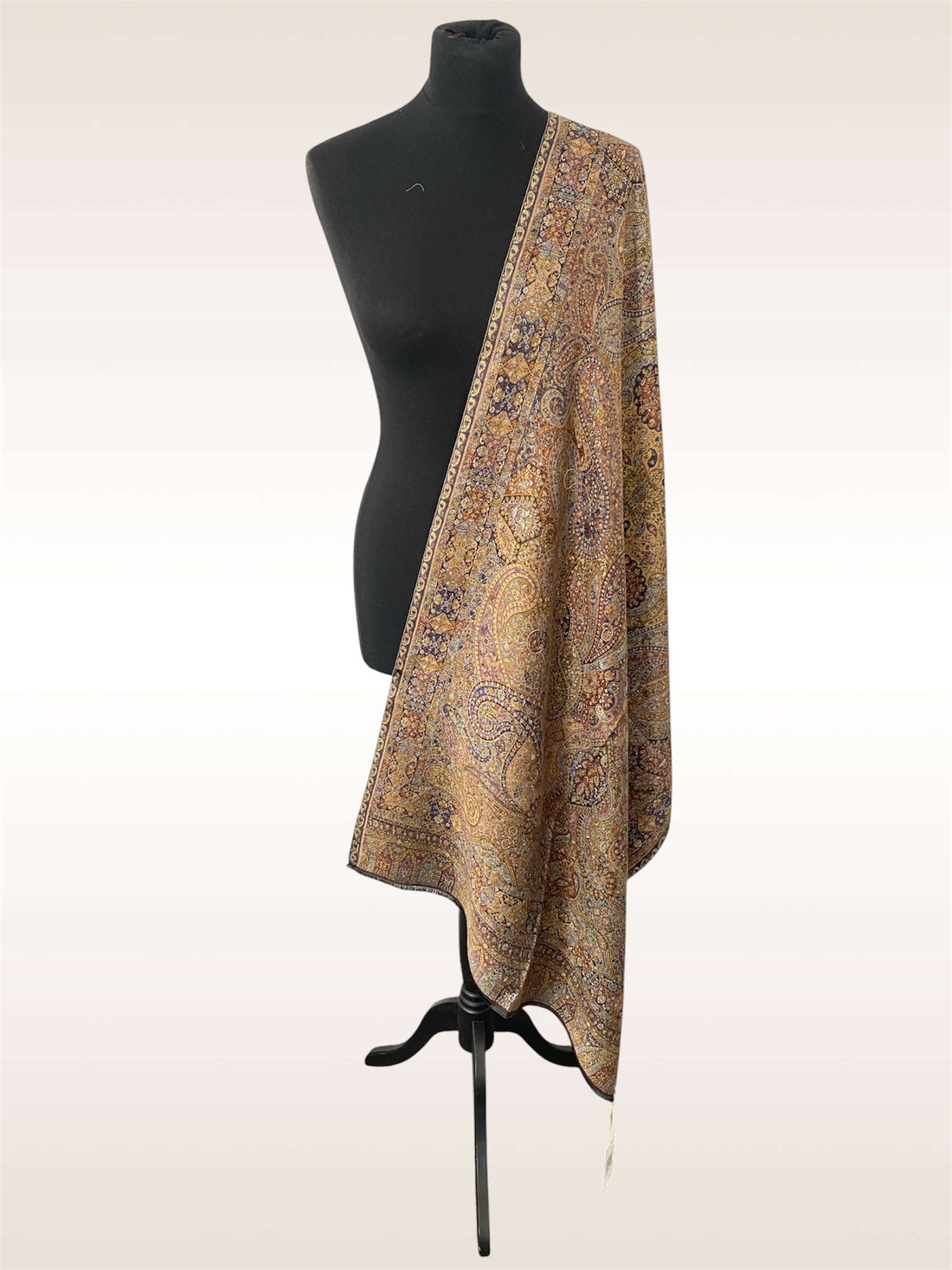 Champagne Kani Silk Modal Stole – Neutral Floral Hand-finished Wrap - LoomFable
