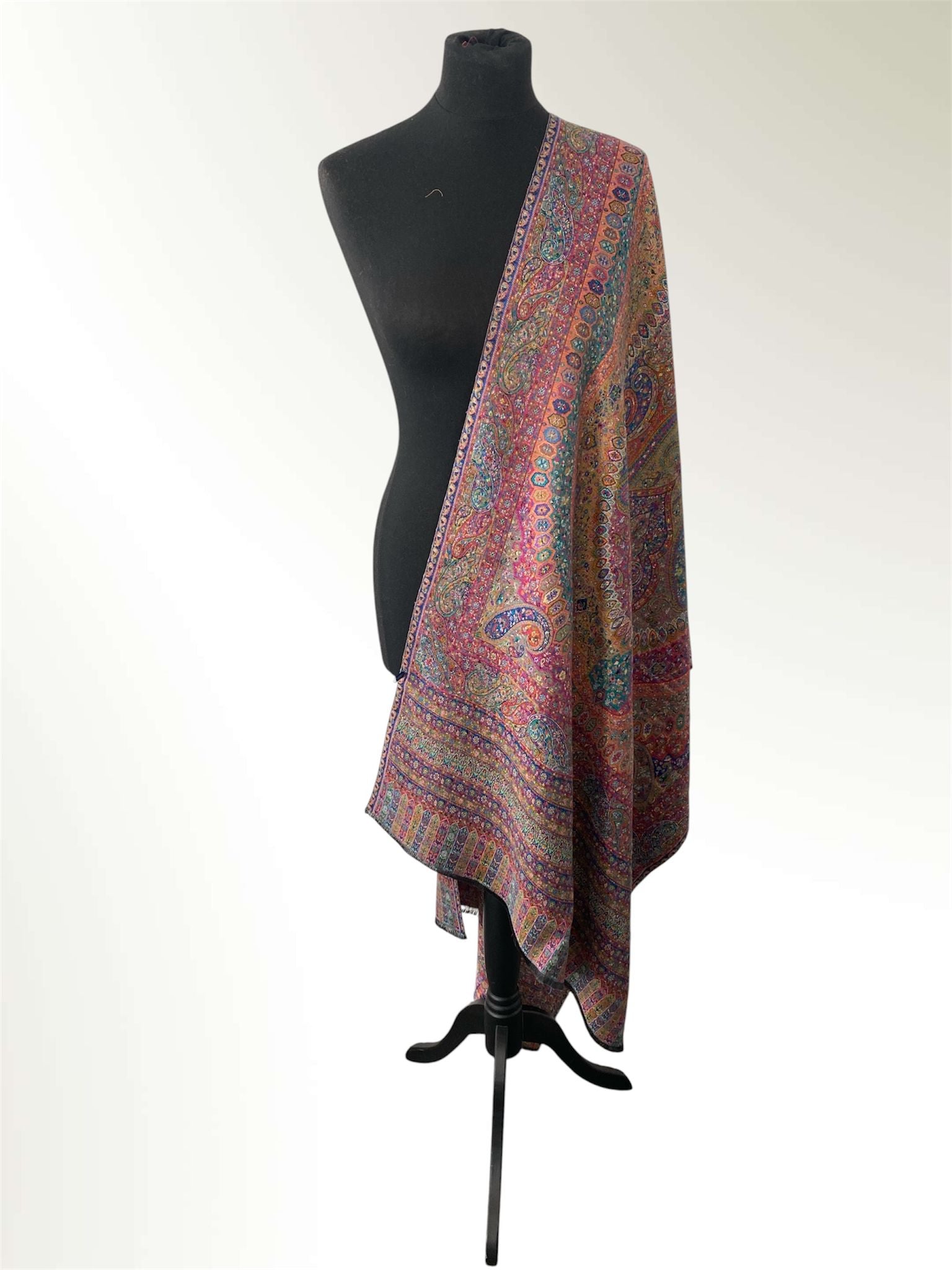 Fuchsia Pink Kani Silk Modal Stole – Vibrant Paisley Jaal Hand-Finished Wrap - LoomFable
