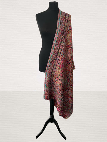 Black Matka Kani Pashmina Stole – Handwoven Toosh Heritage Floral Stole - LoomFable