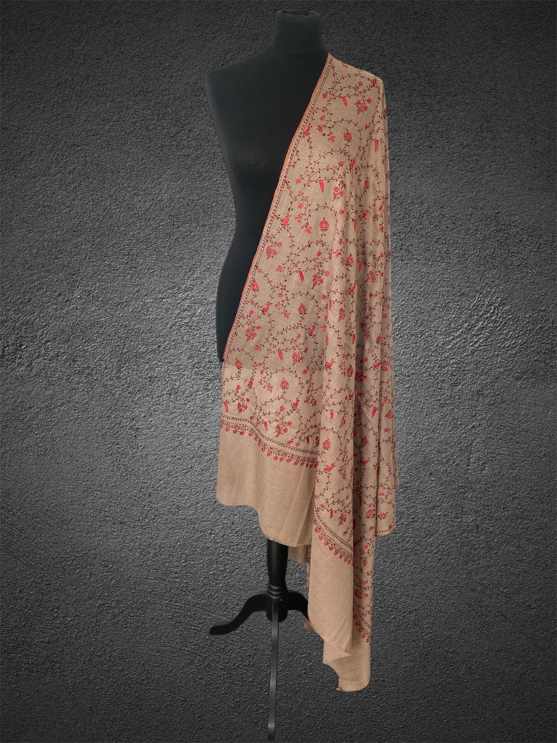 Luxury Natural Cedar Toosh Pashmina | Full-Body Hand-Needle Sozni Jaal - LoomFable