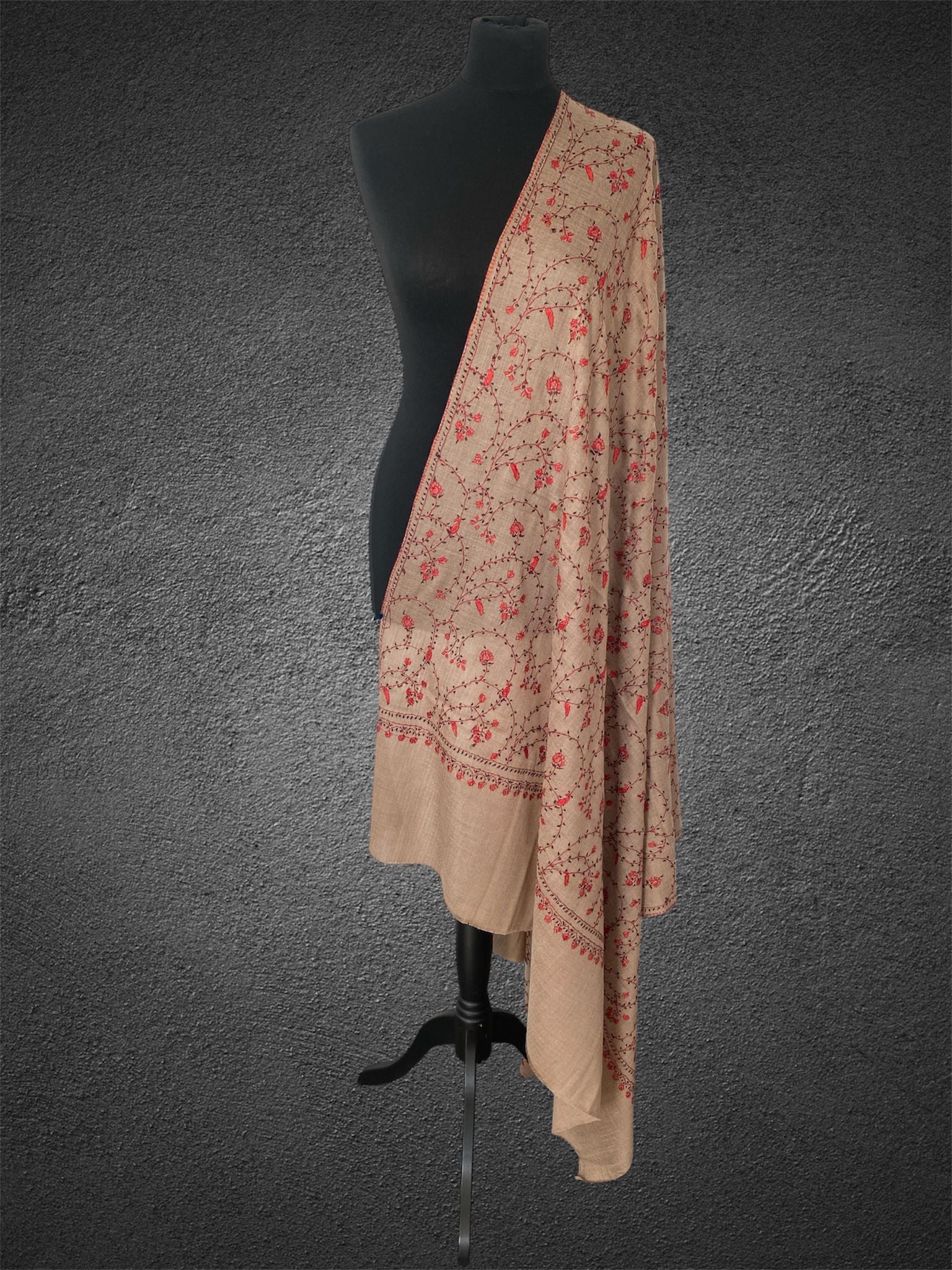 Luxury Natural Cedar Toosh Pashmina | Full-Body Hand-Needle Sozni Jaal - LoomFable