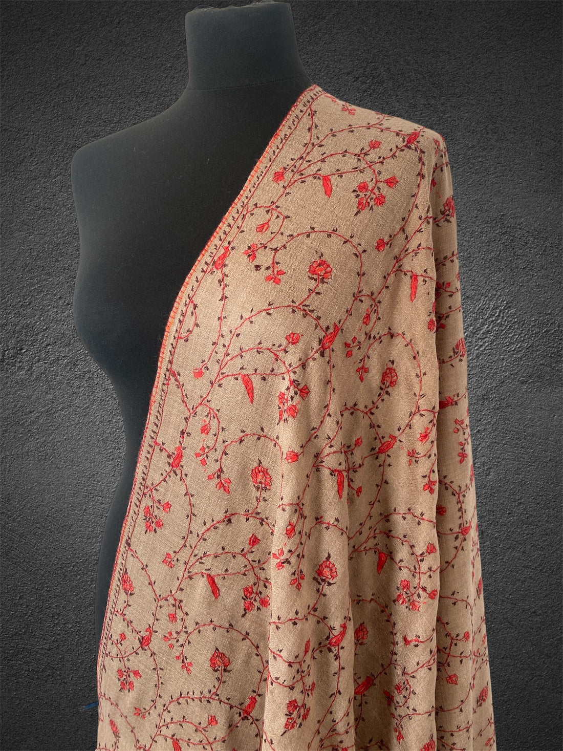 Luxury Natural Cedar Toosh Pashmina | Full-Body Hand-Needle Sozni Jaal - LoomFable