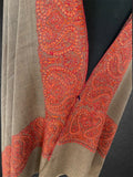 Luxury Natural Cedar Toosh Pashmina Shawl | Hand-Needle Sozni Embroidery - LoomFable