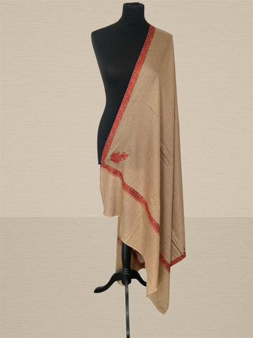 Luxury Natural Skin Toosh Pashmina Shawl | Hand-Needle Sozni Embroidery - LoomFable