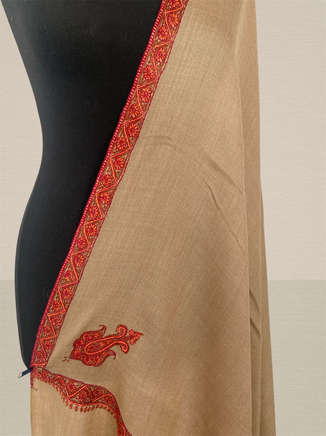 Luxury Natural Skin Toosh Pashmina Shawl | Hand-Needle Sozni Embroidery - LoomFable