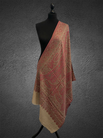 Luxury Natural Pink Paisley Kani Stole | Hand-Woven Toosh Pashmina - LoomFable