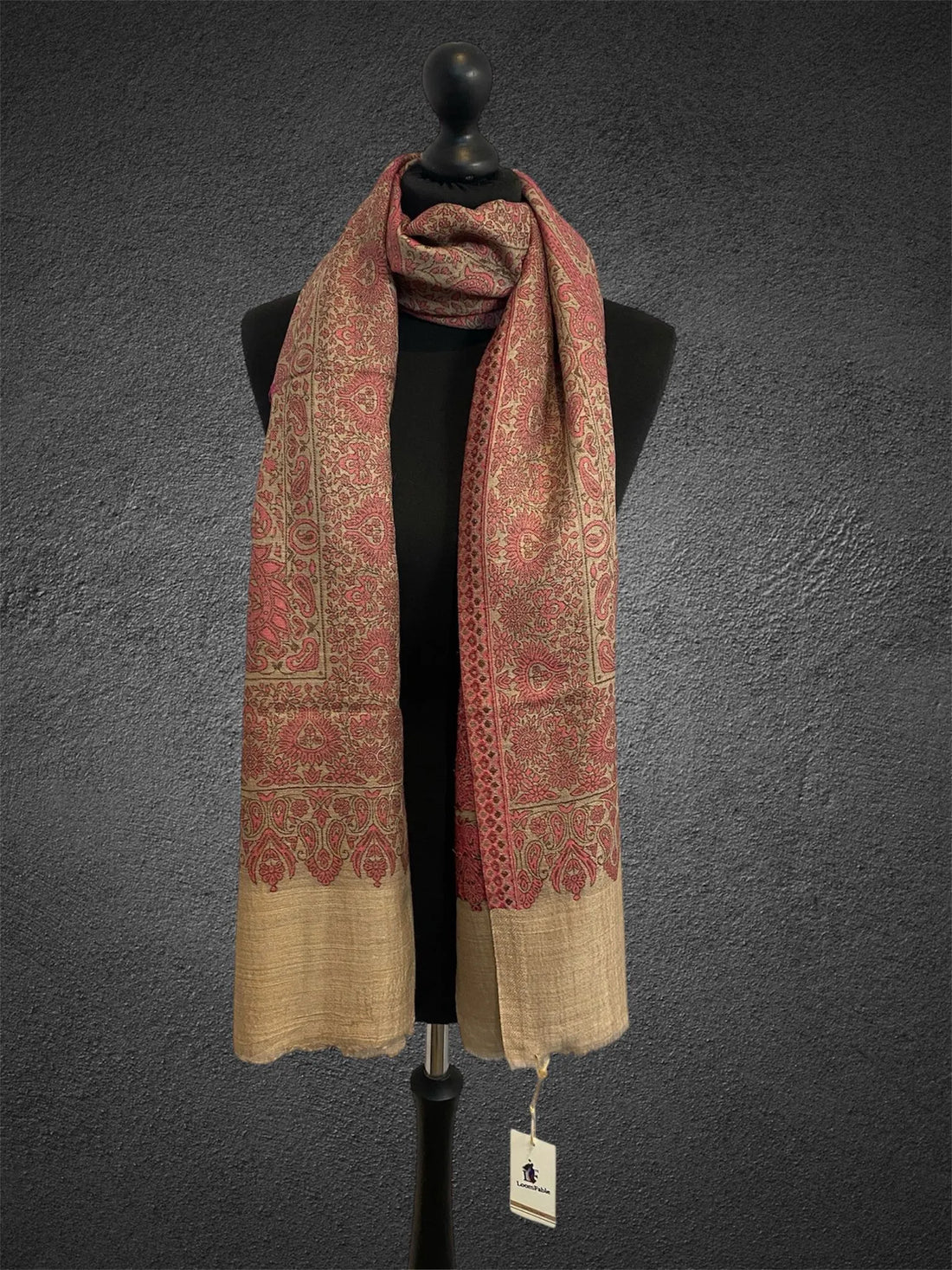Luxury Natural Pink Paisley Kani Stole | Hand-Woven Toosh Pashmina - LoomFable