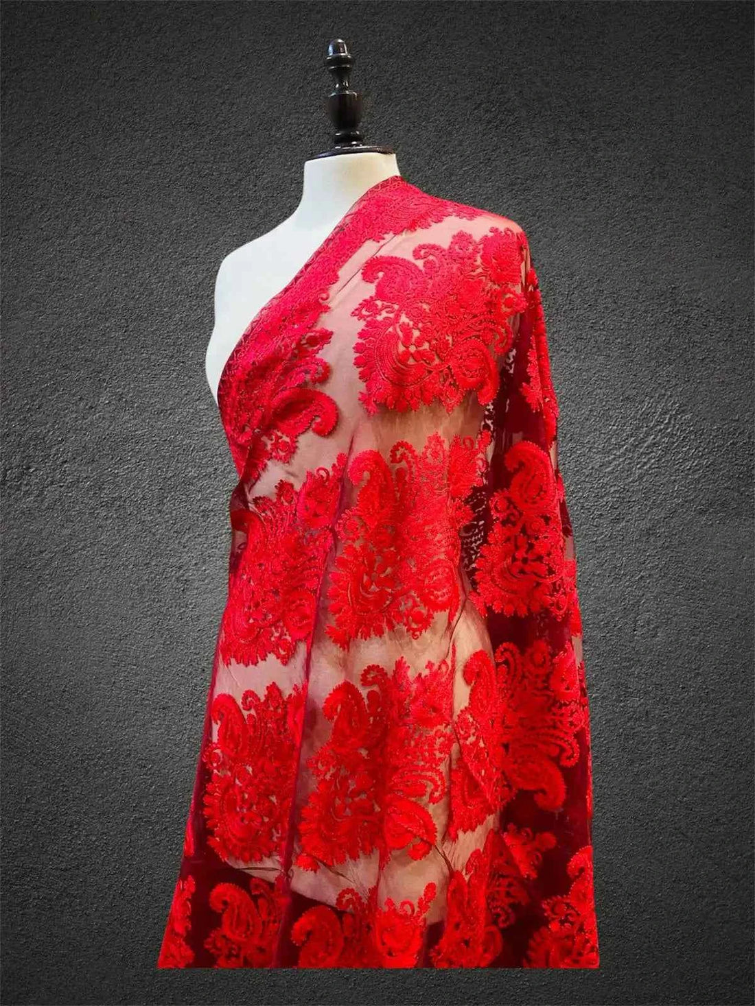 Royal Crimson Red Tone-on-Tone Aari Embroidered Organza Dupatta