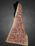 Royalty Crimson Soft Organza Dupatta | Antique Gold Aari Embroidery - LoomFable