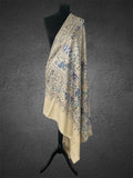 Luxury Beige Pashmina Shawl – Royal Peacock & Elephant Silk Thread Embroidery - LoomFable