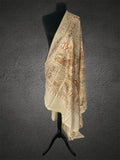 Luxury Beige Pashmina Shawl – Royal Peacock & Elephant Silk Thread Embroidery - LoomFable