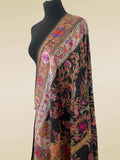 Luxury Tree of Life Kalamkari Toosh Pashmina Shawl | Tila & Silk Outline Embroidery - LoomFable
