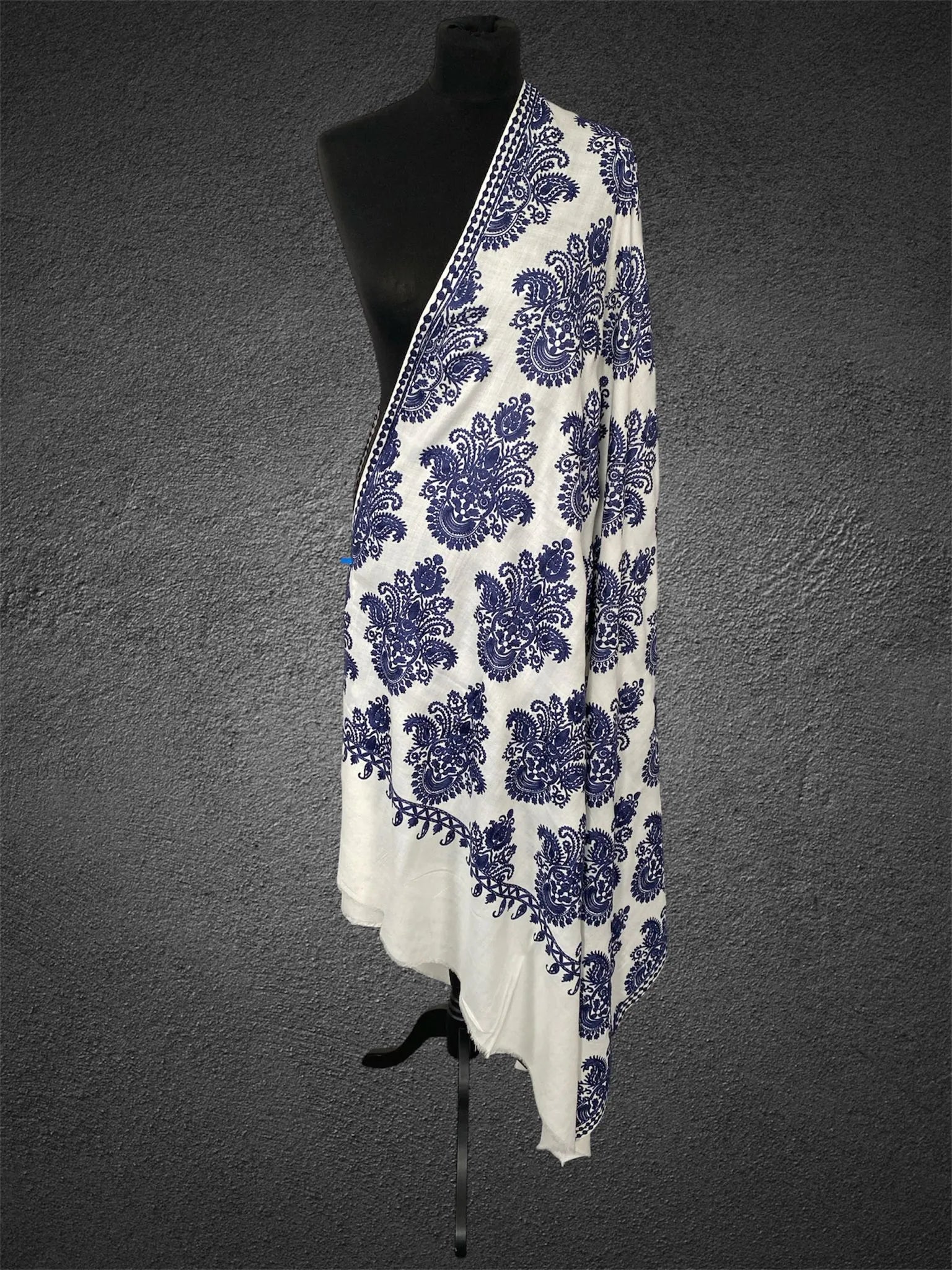 Luxury White Pashmina Shawl – Grand Aari Embroidery Wrap - LoomFable