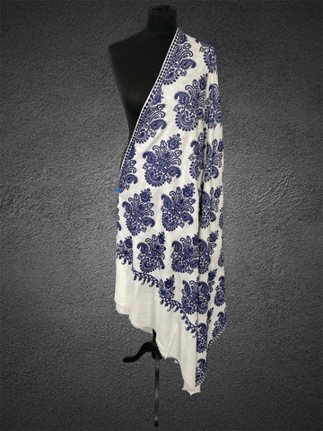 Luxury White Pashmina Shawl – Grand Aari Embroidery Wrap - LoomFable