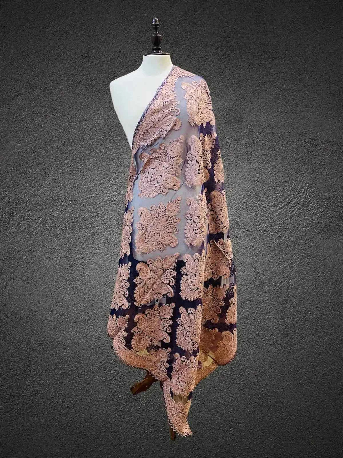 Royal Midnight Navy & Dusty Rose Aari Embroidered Organza Dupatta