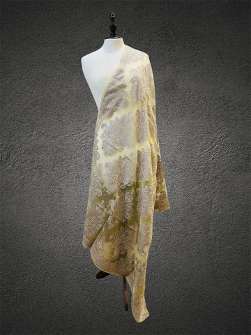Royal Sunlit Lemon & Champagne Ivory Aari Embroidered Organza Dupatta