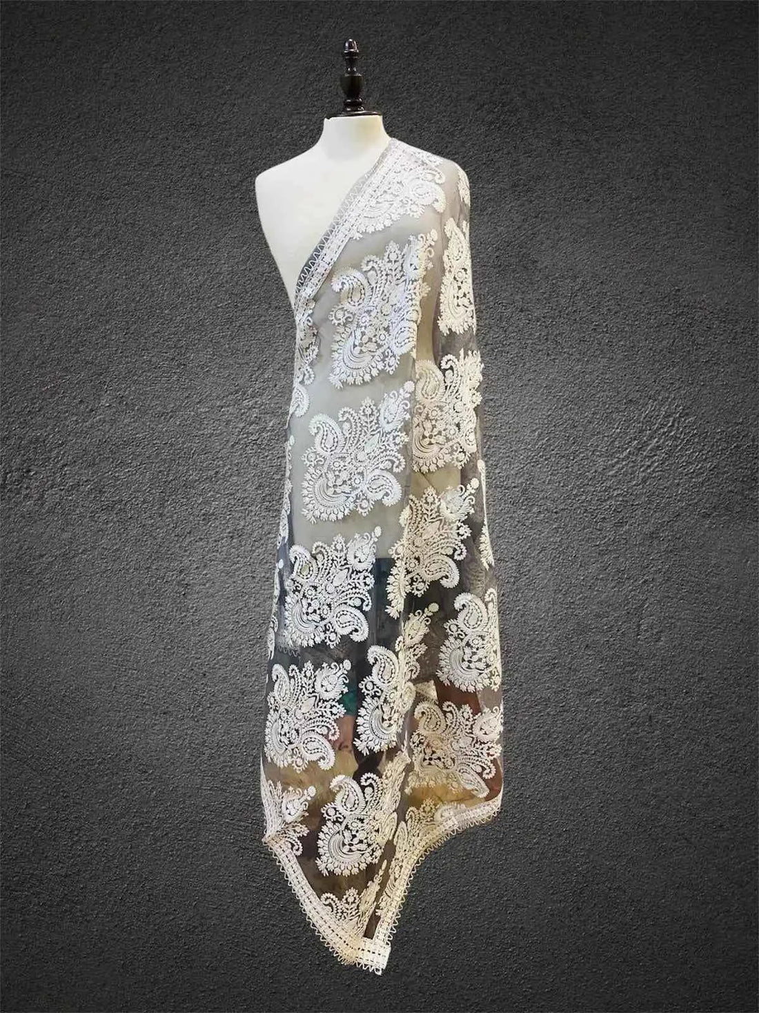 Royal Pristine Ivory-on-Ivory Aari Embroidered Organza Dupatta