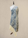 Luxury Slate Blue & Skin Pashmina Shawl with Kashmiri Aari Embroidery
