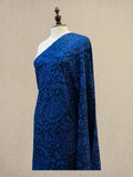 Luxury Royal Midnight Blue-on-Blue Pashmina Shawl with Kashmiri Aari Embroidery