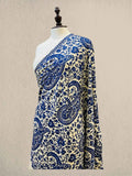 Luxury Royal Cobalt & White Pashmina Shawl with Kashmiri Aari Embroidery