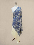 Luxury Royal Cobalt & White Pashmina Shawl with Kashmiri Aari Embroidery