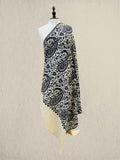 Luxury Midnight Black & Cream Pashmina Shawl with Kashmiri Aari Embroidery