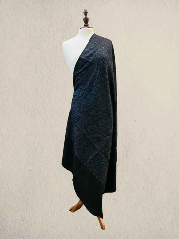 Luxury Black on Black Pashmina Shawl with Machine Aari Embroidery