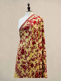Luxury Crimson Mahroon & Skin Pashmina Shawl with Kashmiri Aari Flower Embroidery