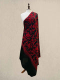 Luxury Black and Red Pashmina Shawl with Kashmiri Aari Flower Embroidery