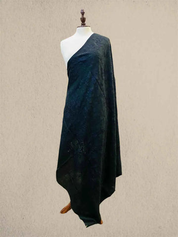 Luxury Black on Black Pashmina Shawl with Kashmiri Aari Flower Embroidery
