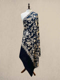 Luxury Navy Blue with Beige Pashmina Shawl with Kashmiri Aari Flower Embroidery