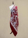 Luxury Wine on Grey Pashmina Shawl with Kashmiri Aari Flower Embroidery