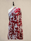 Luxury Wine on Grey Pashmina Shawl with Kashmiri Aari Flower Embroidery