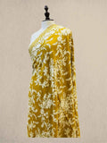 Luxury Mustard on White Pashmina Shawl with Kashmiri Aari Flower Embroidery