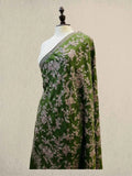 Luxury Pine Green Pashmina Shawl with Kashmiri Aari Flower Embroidery