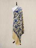 Luxury Rich Navy Blue & Skin Pashmina Shawl with Kashmiri Aari Flower Embroidery & Gold Pashmina Shawl with Kashmiri Aari Flower Embroidery
